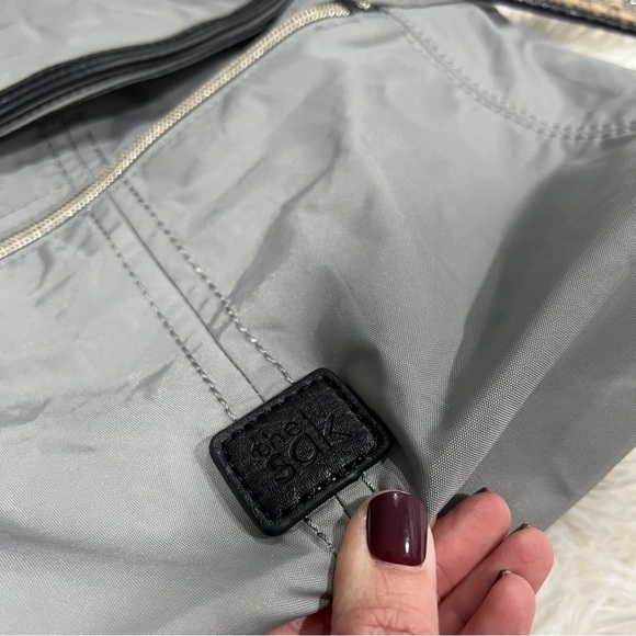 The Sak Gray Nylon Fold Over Crossbody Embroidered Strap - Picture 2 of 16